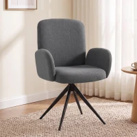 HOMCOM Swivel Accent Chair, Upholstered Linen-Look Armchair with Curved Backrest, Wrapped Armrests for Living Room, Grey(m-2)