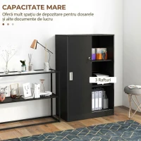 HOMCOM Dulap de Birou cu 3 Rafturi, 2 Chei de Siguranță și Uși Glisante, 80x40x120 cm, Negru(m-5)