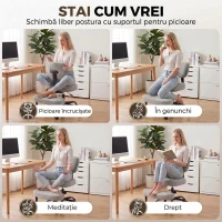 HOMCOM Scaun de Birou Ergonomic pentru Stat cu Picioarele Încrucișate, Rotire 360° cu Roți, Gri Deschis(m-4)
