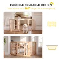 PawHut Wooden Dog Gate, 3-Panel Freestanding Pet Gates Indoor with 2 Support Feet and 360° Flexible Hinges, Natural(m-5)