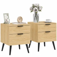 HOMCOM Lot de 2 tables de chevet table de nuit style nordique moderne avec tiroir à deux niveaux 40 x 40 x 50 cm chêne(m-10)
