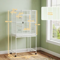PawHut Colivie portabilă pentru păsări cu 4 hrănitoare și 4 bârne Practică 81 x 48 x 162,5 cm Alb(m-3)