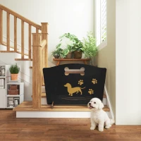 PawHut Wooden Dog Stopper, Dog Barrier with Support Feet, for Stair, Patio, Very Easy Setup, Black, 75 x 51 cm(m-8)