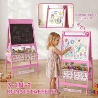 AIYAPLAY 3-in-1 Kindertafel, doppelseitige Kinder Staffelei mit Ablage Aufbewahrungskörben Kreidetafel Whiteboard Papierrolle(m-4)