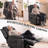 HOMCOM Riser Recliner Chair with Massage and Heat, PU Leather Power Electric Lift Armchair for Elderly, Charcoal Grey(m-4)