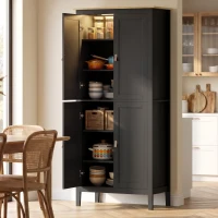 HOMCOM Bufet de bucătărie, mobilier de depozitare înalt cu LED reglabil și senzor de mișcare, 80 x 40 x 176,5 cm, negru(m-7)
