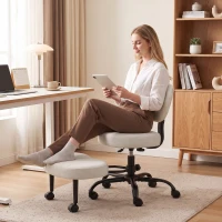 HOMCOM Scaun de birou ergonomic pentru picioare încrucișate rotativ 360° roți PU înălțime reglabilă pentru ADHD meditație crem(m-5)