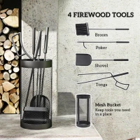 Outsunny 5-Piece Fireplace Tools Set with Mesh Basket, Indoor Outdoor Fireside Accessories for Fireplaces, Fire Pits, Black(m-4)