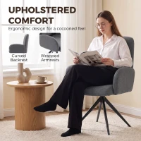 HOMCOM Swivel Accent Chair, Upholstered Linen-Look Armchair with Curved Backrest, Wrapped Armrests for Living Room, Grey(m-5)