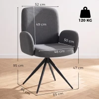 HOMCOM Swivel Accent Chair, Upholstered Linen-Look Armchair with Curved Backrest, Wrapped Armrests for Living Room, Grey(m-3)