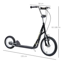 HOMCOM Kids Scooter, Teen Kick Scooter with Rubber Wheels, 16" Front Wheel, Height Adjustable Handlebar, Dual Brakes, Kick Stand, for 5+ Years, Black(m-4)