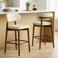 HOMCOM Conjunto de 2 Banquetas de Bar, Cadeiras de Bar em Chenille, Assento Acolchoado, Encosto e Apoio para os Pés, Pés em Madeira, Bege(m-2)
