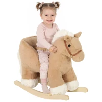 AIYAPLAY Cavalo de Baloiço para Bebé com Sons de Galope e Relinchos, Base de Madeira e Cinto de Segurança, 18-36 Meses, Castanho(m-17)