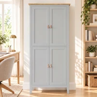HOMCOM Tall Pantry Cupboard with Motion Sensor LED Light - Grey(m-9)