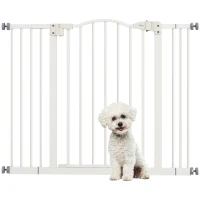 PawHut Metal 74-100cm Adjustable Pet Gate Safety Barrier w/ Auto-Close Door White(m-11)