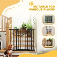 PawHut Metal 74-94cm Adjustable Pet Gate Safety Barrier w/ Auto-Close Door Black(m-8)