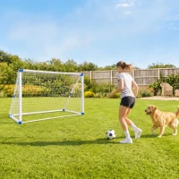 SPORTNOW Portería de Fútbol Plegable con Bomba, Piquetas y Balón 183 x 96 x 130 cm, Blanca(m-2)