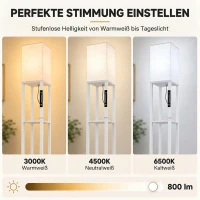 HOMCOM Vloerlamp met planken, moderne dimbare staande lamp met stoffen kap, instelbare kleurtemperatuur, wit(m-5)