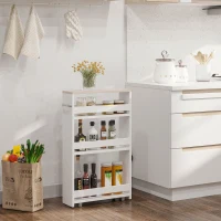 kleankin Carrello Bagno Salvaspazio a 3 Ripiani con Rotelle e Maniglia in Legno, 48x15x80cm, Bianco(m-12)