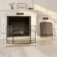 HOMCOM Grilaj de protecție pentru șemineu, paravan anti-scântei pliabil în 3 părți din metal pentru living și dormitor, 123 x 70 cm, Negru(m-3)