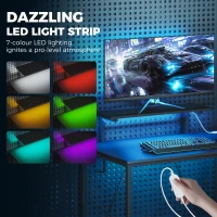HOMCOM 114.5 cm L-Shaped Gaming Desk, Computer Desk with LED Lights, Power Station and Adjustable Mesh Shelf , Black(m-4)