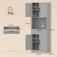 HOMCOM 170 cm Tall Kitchen Pantry with Adjustable Shelves, Freestanding Storage Cabinet with Open Shelf, Grey(m-3)