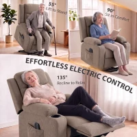 HOMCOM Riser Recliner Chair with Massage and Heat, Linen Electric Lift Armchair for Elderly with Spring Cushion, Brown(m-4)