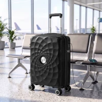 HOMCOM Troler de cabină 45,7 cm ușor și rigid cu port USB încuietoare TSA și 4 roți duble rotative Negru(m-2)