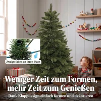 HOMCOM Kunstkerstboom 150 cm, edelspar, vol model met scharniertakken, 525 takpunten, inklapbare houten standaard, groen(m-6)