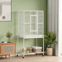 PawHut Colivie portabilă pentru păsări cu 4 hrănitoare și 4 bârne Practică 81 x 48 x 162,5 cm Alb(m-2)