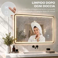 HOMCOM Specchio da Bagno LED Bluetooth Antiappannamento 100x70 cm Nero(m-6)