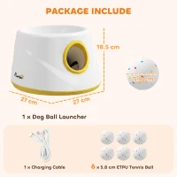 PawHut Automatic Dog Ball Launcher, Dog Thrower Machine with 6PCS 2.3" ETPU alls, 3 Adjustable Distance(20/33/46ft) & Random Mode(m-3)