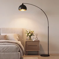 HOMCOM Bogenleuchte, Stehlampe, höhenverstellbar, Fußschalter, Sockel in Marmoroptik, 170-180cm, Schwarz(m-10)