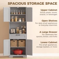 HOMCOM 170 cm Tall Kitchen Pantry with Adjustable Shelves, Freestanding Storage Cabinet with Open Shelf, Grey(m-4)