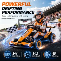AIYAPLAY 24V Electric Go Kart for Kids 6-12 Years with Drift Mode, Adjustable Seat, 3 Speed, Slow Start, Orange(m-4)