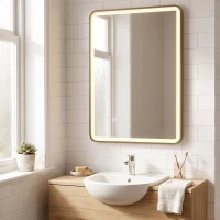 HOMCOM Bathroom Mirror with LED Lights, 100x70cm Rectangle Bathroom Mirror, Dimmable, Bluetooth, Anti-Fog, Gold Tone(m-9)