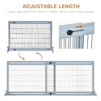 PawHut Freestanding Dog Gate, Foldable Pet Fence, Indoor Wood Barrier, Stair Gate with Support Feet, for Doorway, Hallway, Small and Medium Dogs, 69H x 104-180 cm, Blue-grey(m-4)