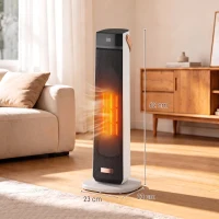 HOMCOM Portable Space Heater with Realistic Flame Effect, 2000W Ceramic Heater with Eco Mode, Adjustable Thermostat, Remote(m-3)