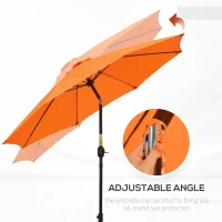Outsunny 2.6M Patio Parasol Sun Umbrella, Tilt Shade Shelter Canopy with Crank 8 Ribs Aluminium Frame, Orange(m-6)