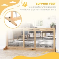 PawHut Freestanding Dog Gate, Foldable Pet Fence, Indoor Wood Barrier, Stair Gate with Support Feet, for Doorway, Hallway, Small and Medium Dogs, 69H x 104-180 cm, Natural Wood Finish(m-5)