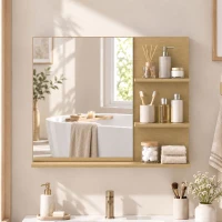 Kleankin Espelho de Banheiro com 3 Prateleiras Porta-objetos para Maquiagem, Rovere(m-2)