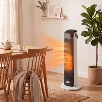 HOMCOM Portable Space Heater with Realistic Flame Effect, 2000W Ceramic Heater with Eco Mode, Adjustable Thermostat, Remote(m-9)