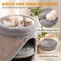 PawHut Kattenkrabton 75 cm hoog, Ø 35 cm, 4 niveaus, met 3 schuilplaatsen, afneembaar wasbaar pluche bed en sisal kraboppervlak(m-6)