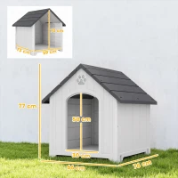 PawHut Außen-Hundehütte, Hundehütte aus wasserdichtem Polypropylen belüftet erhöhter Boden 66x55x65 cm hellgrau(m-3)