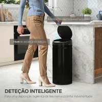 HOMCOM Caixote do Lixo Automático para Cozinha 42 L com Sensor Infravermelho, Fecho Automático e Aço Inoxidável Preto(m-4)