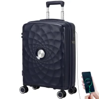 HOMCOM Troler de Cabină 18\" Ușor și Rigid cu Port USB Încuietoare TSA și 4 Roți Duble Pivotante Albastru(m-4)