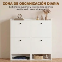 HOMCOM Zapatero Recibidor Entrada con 4 Cajones Abatibles y Estante Abierto Estantes Ajustables Encimera hasta 16 Pares Blanco(m-6)