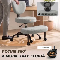 HOMCOM Scaun de Birou Ergonomic pentru Stat cu Picioarele Încrucișate, Rotire 360° cu Roți, Gri Deschis(m-6)