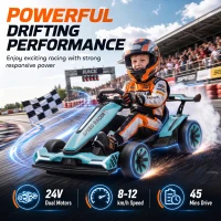 AIYAPLAY 24V Electric Go Kart for Kids 6-12 Years with Drift Mode, Adjustable Seat, 3 Speed, Slow Start, Light Blue(m-4)