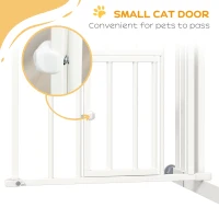 PawHut Pressure Fit Stair Gate, Dog Gate w/ Small Cat Door, Auto Closing System, Double Locking Openings, 74-80cm - White(m-8)